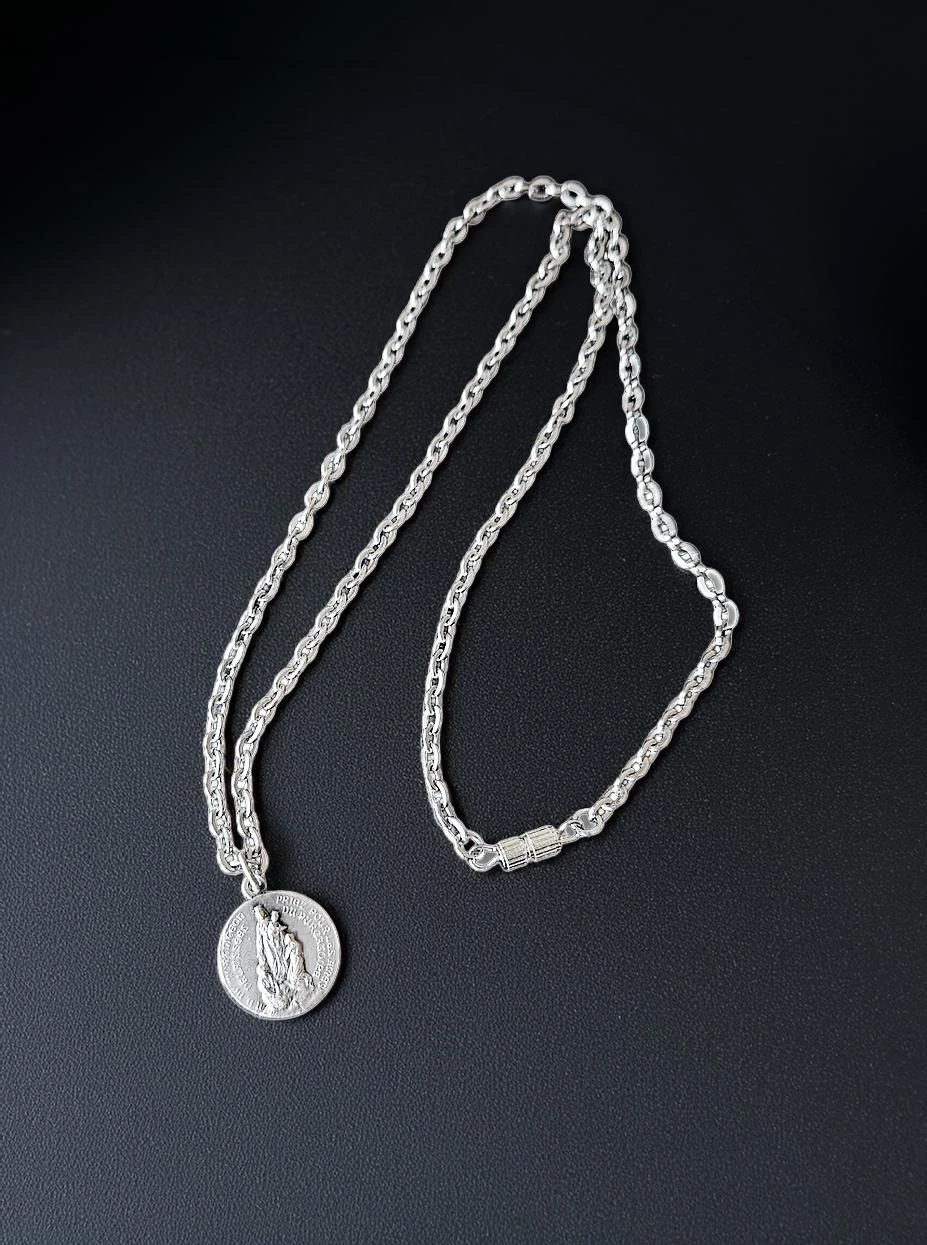 Collier Sacré-Cœur Jésus Notre-Dame Montligeon chaîne acier inoxydable 48 cm – photo 8